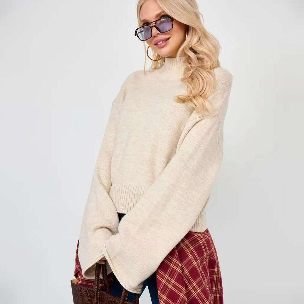 Ladies elegant oversized sweater with a loose fit and high collar Lune London