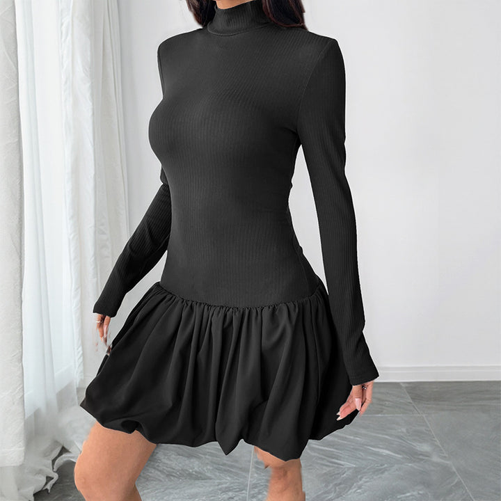 Fitted dress for women with high collar and voluminous skirt Lune London