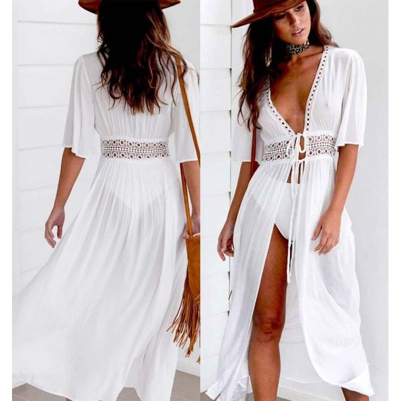 Women Bohemian Crochet Detail Beach Cover-Up Dress Lune London