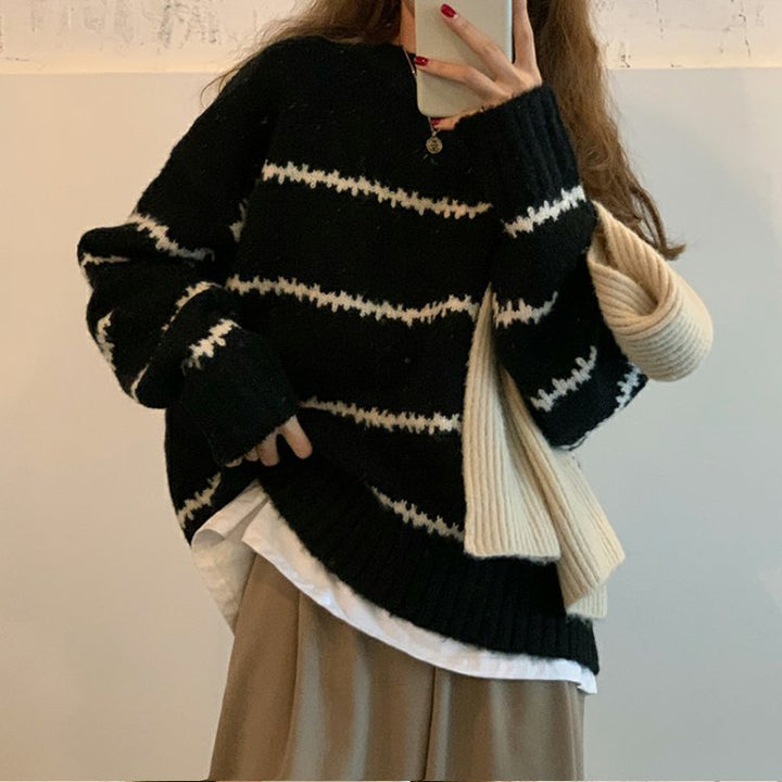 Pullover oversize pour femmes avec design rayé et tricot doux Chic & Stil