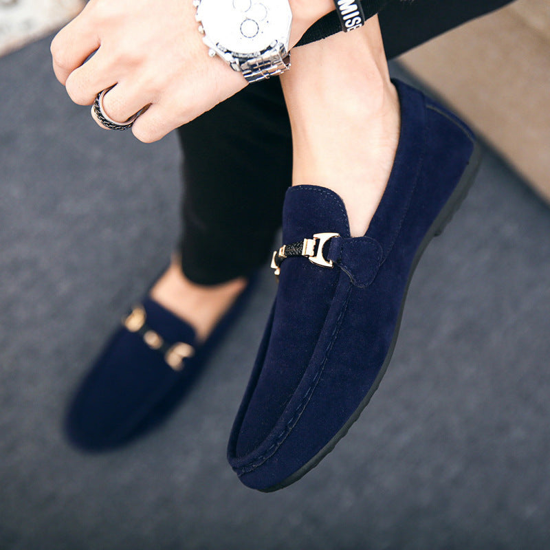 Women elegant suede loafers with golden accents Lune London
