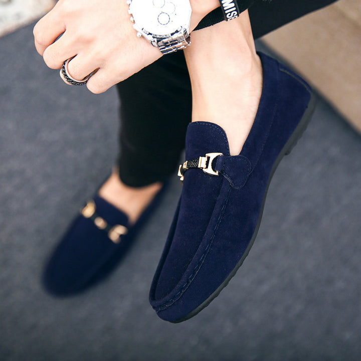 Women elegant suede loafers with golden accents Lune London