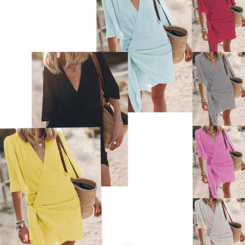 Wrap dress for women with fluid cut and narrow belt Lune London