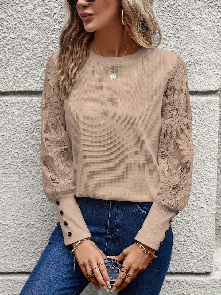 Ladies Elegant Top with Floral Crochet Sleeves Lune London