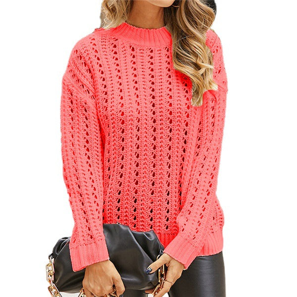 Lightweight knit sweater for women with lace pattern and modern high collar Lune London