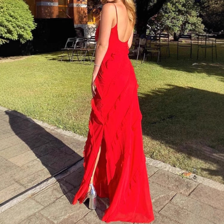 Ladies Elegant Maxi Dress with Refined Ruffle Details Chic and Style