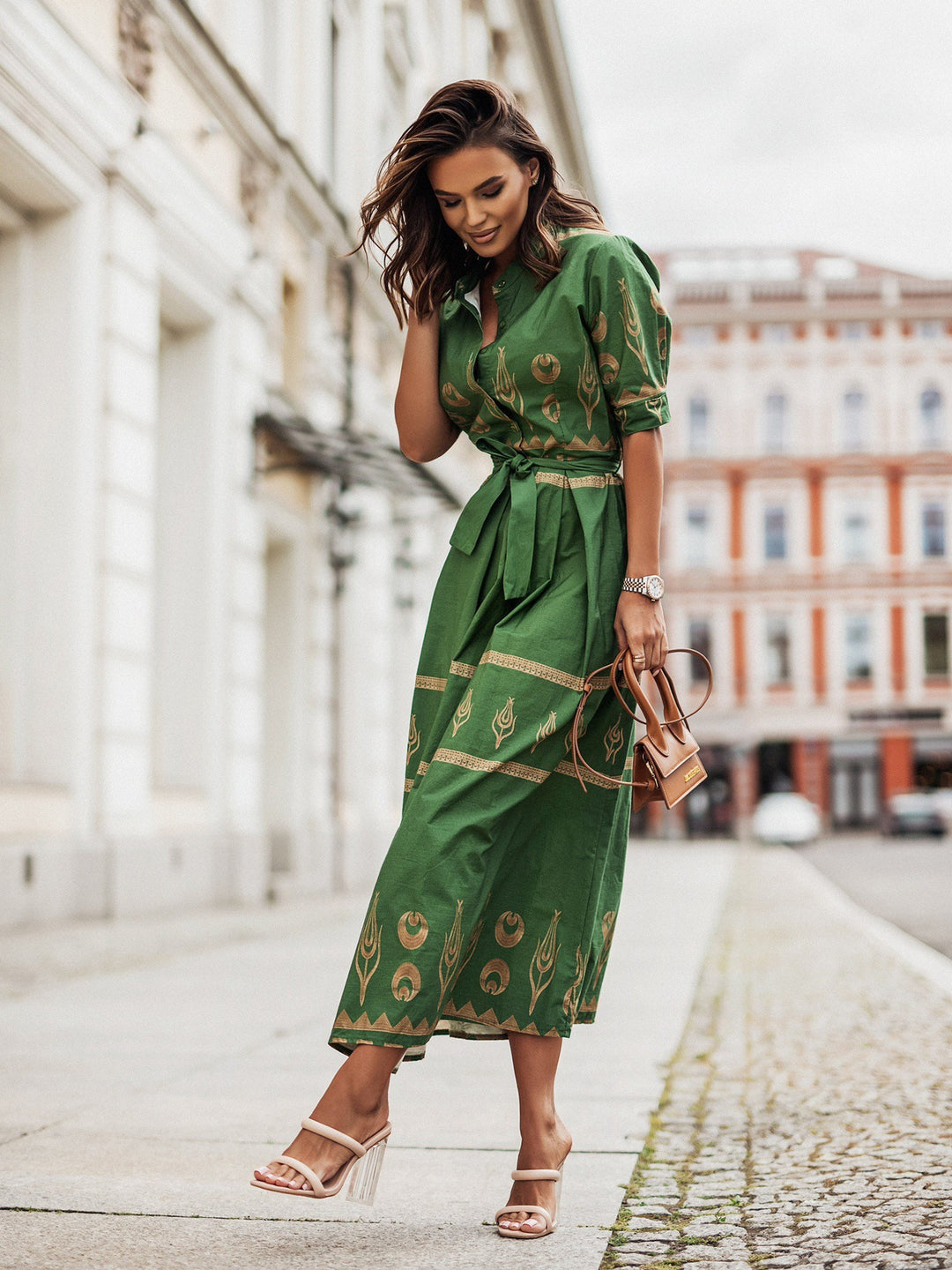 Elegant Woman Printed Shirt Dress Lune London