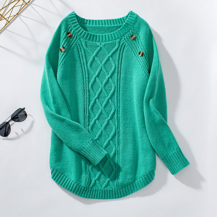 Knitted sweater for women with decorative embossed pattern and button details Lune London