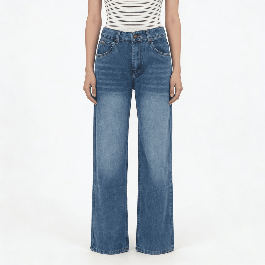 Women's wide denim pants with high waistband and casual cut Lune London