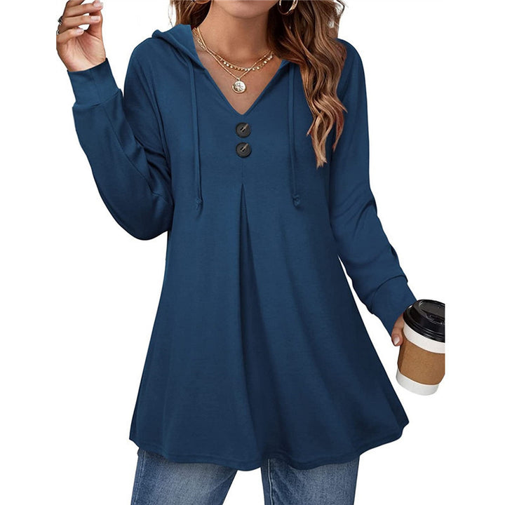 Hooded tunic for women with button detail and asymmetrical cut Lune London
