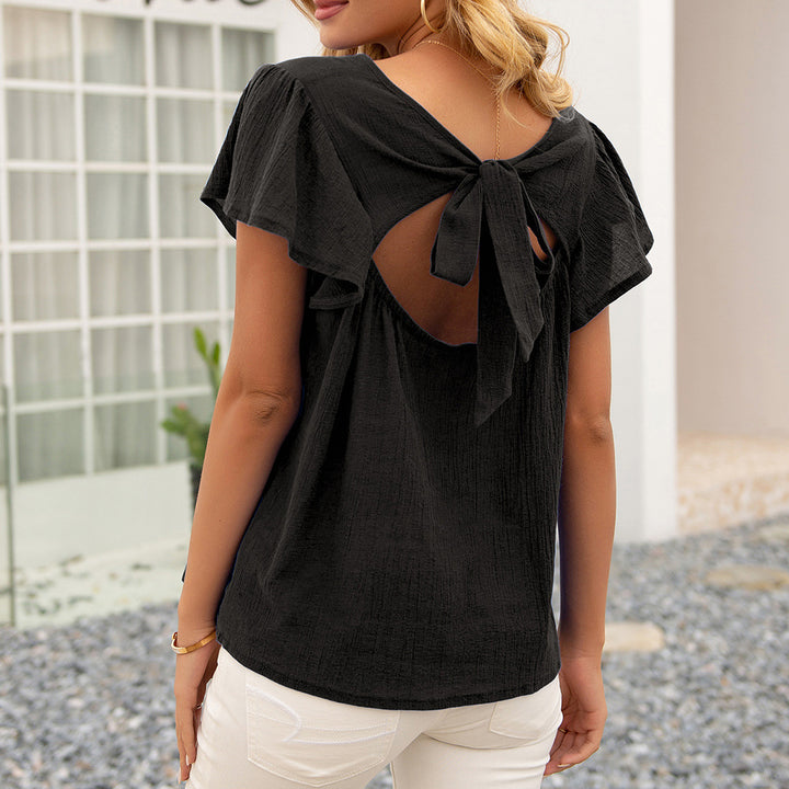 Ladies casual short sleeve top with loop detail Lune London