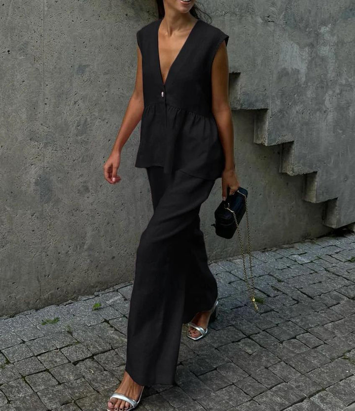 Ladies Elegant Linen Pantsuit Chic and Stylish