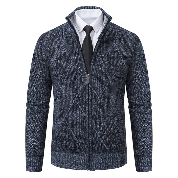 Men's knit jacket with high collar and elegant cable pattern Lune London