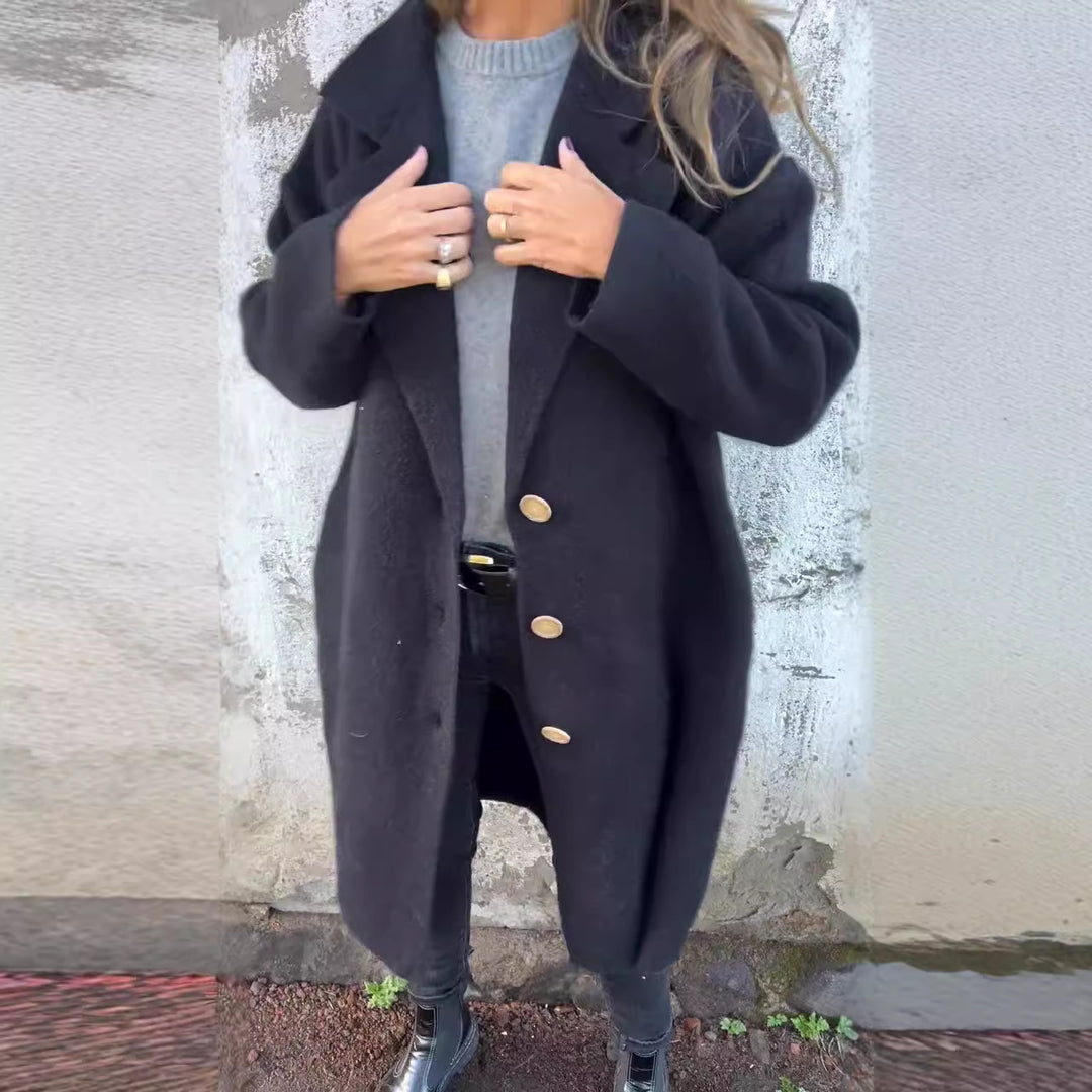 Oversized wool coat for ladies with elegant button details Lune London