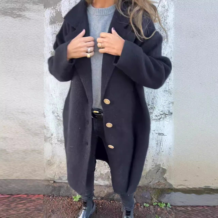 Oversized wool coat for ladies with elegant button details Lune London