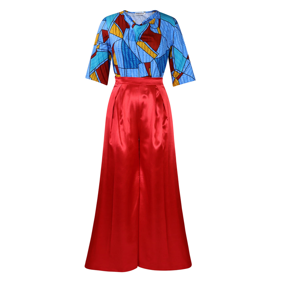 Ladies Elegant Jumpsuit with striking geometric pattern and wide leg Lune London