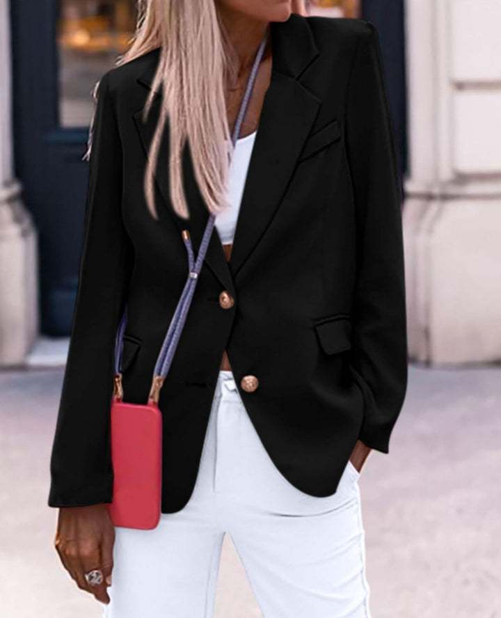 Ladies Elegant Blazer with Single Button Closure and Gold Buttons and Fitted Cut Lune London