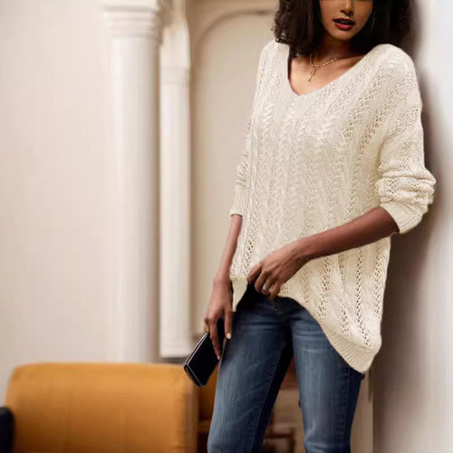 Knitted sweater for women with an airy crochet look and a loose fit Lune Londonl