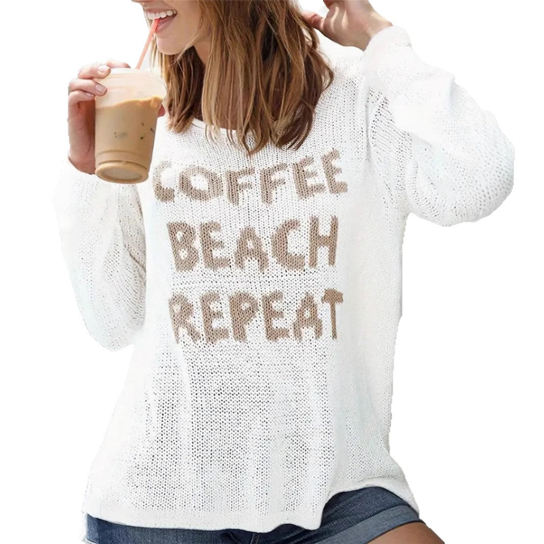 Casual knitted sweater for ladies with embroidered inscription Lune London