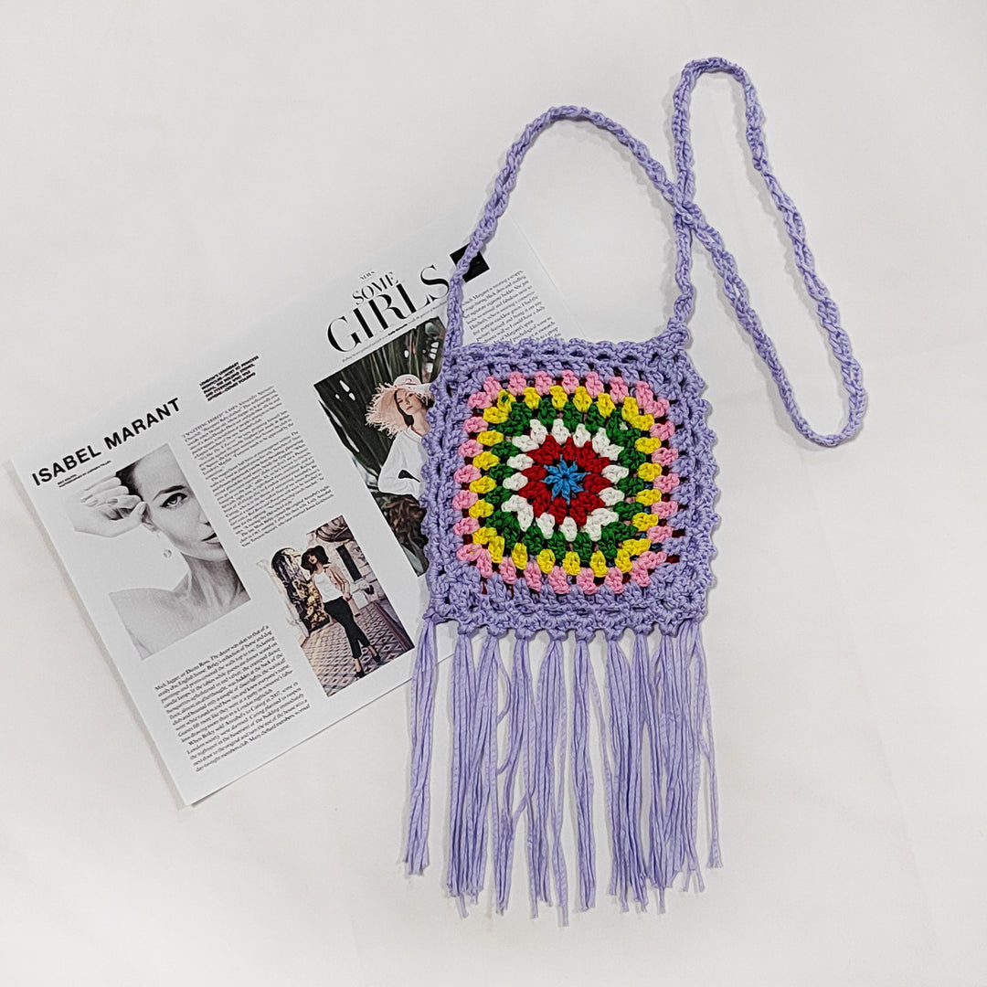 Lune London crochet pom pom shoulder bag for women