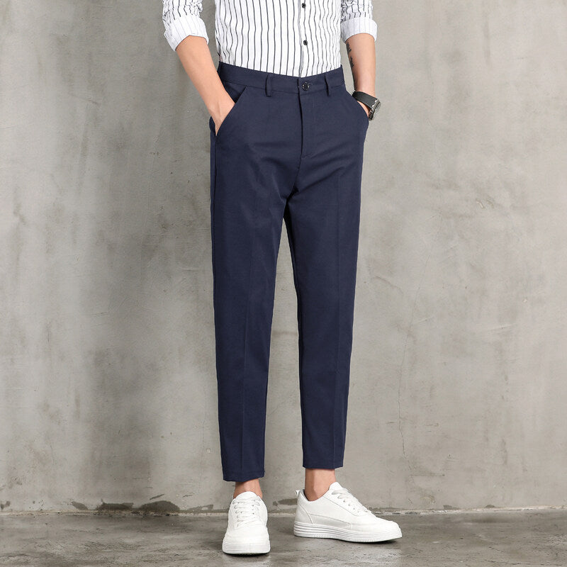 Modern slim fit chino pants for men with practical side pockets Lune London