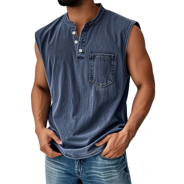 Sleeveless cotton shirt for men with button placket and chest pocket Lune London