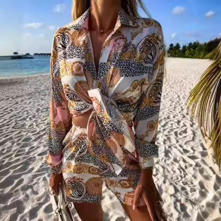 Women's Luxurious Printed Crop Top and Chic Shorts Set