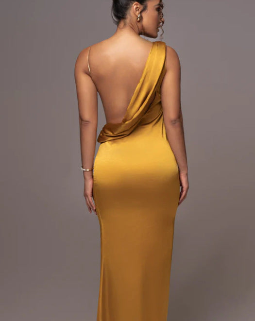 Women's Satin Evening Dress with Wrap Design and Elegant Silhouette Lune London