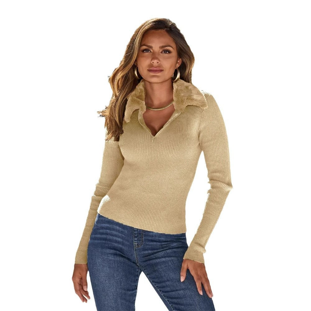Pull femme avec col élégant et fine structure en ribbier Chic & Stil