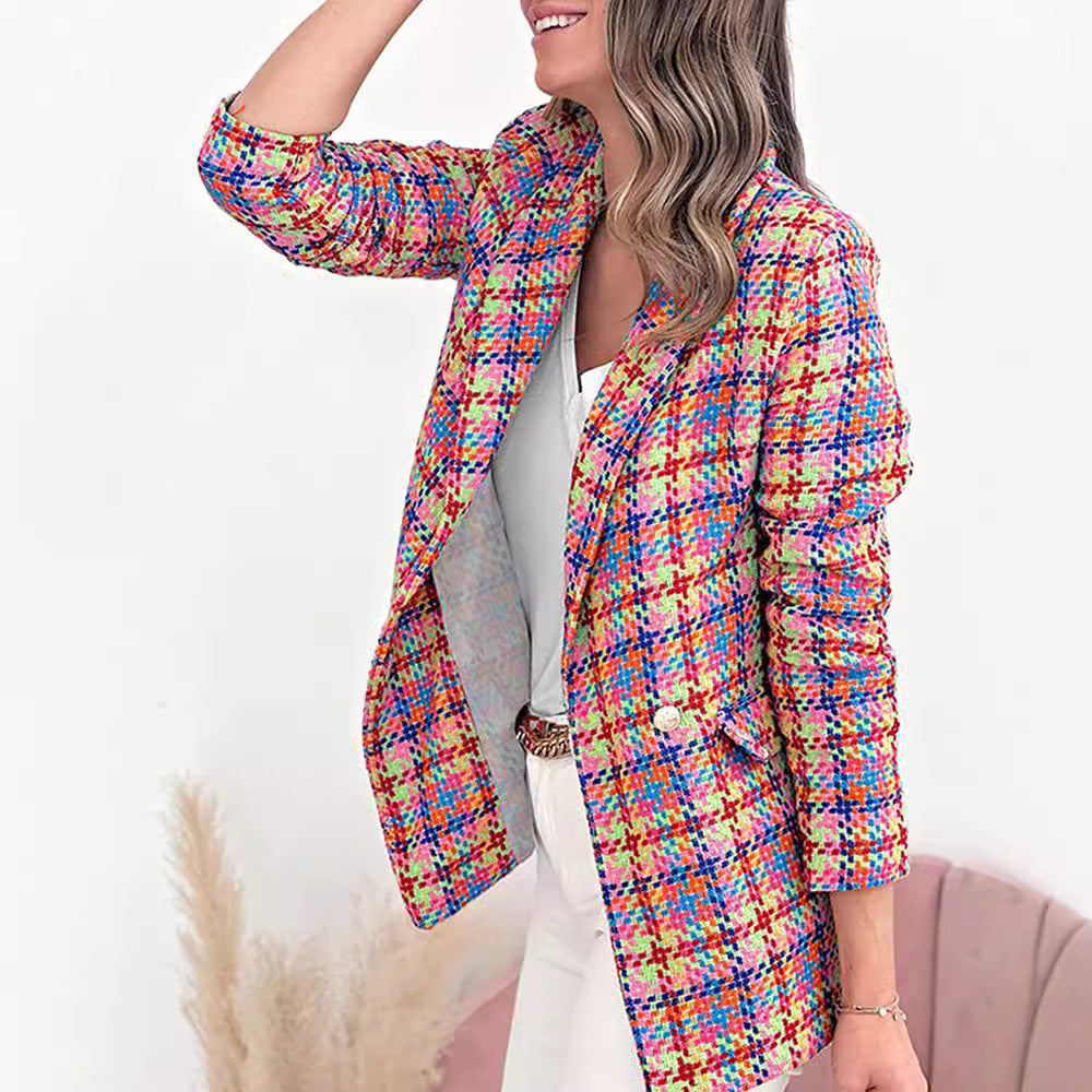 Women Elegant Checkered Jacket with Double Button Pockets Lune London