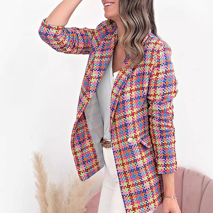 Women Elegant Checkered Jacket with Double Button Pockets Lune London