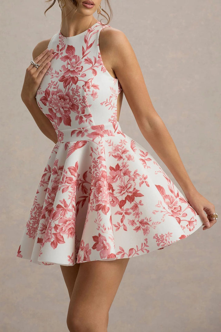 Women Playful fitted minimal dress with swinging skirt and half back view Lune London