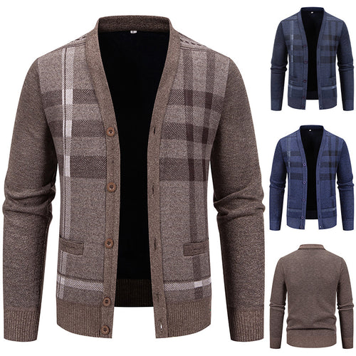 Men's knit jacket with a trendy plaid pattern and practical buttons Lune London
