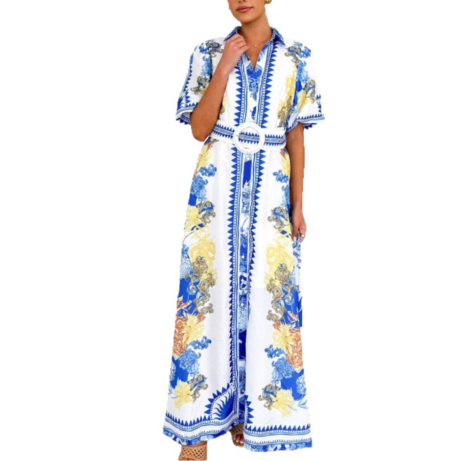 Chic & Stil Women's maxi dress with floral pattern and waistband