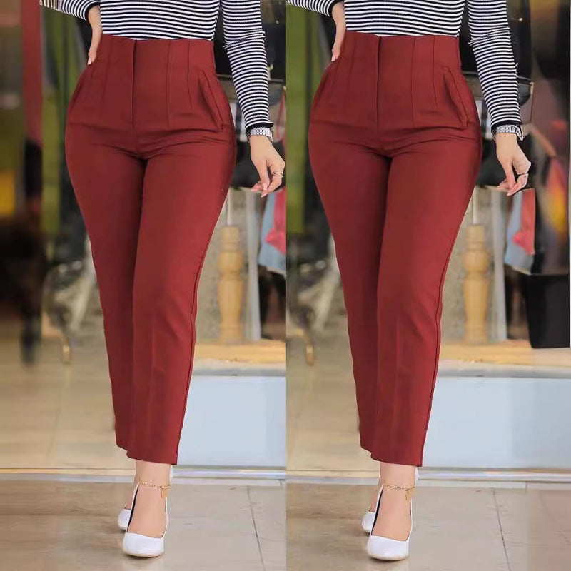 High-waisted slim pants for women with decorative stitching details Lune London