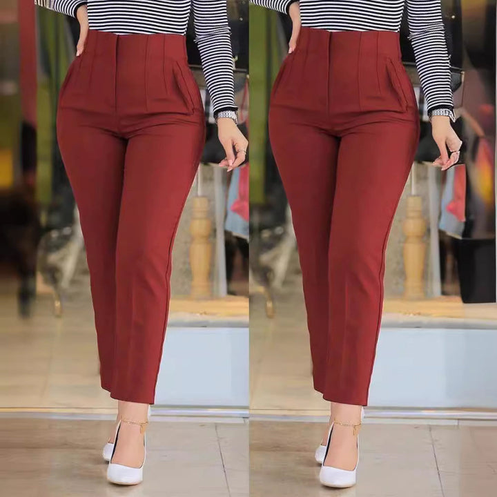 High-waisted slim pants for women with decorative stitching details Lune London