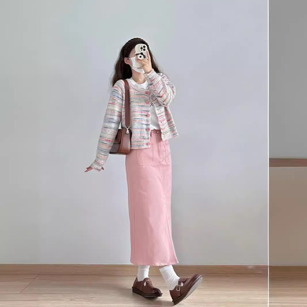 Women's knitted jacket with colorful pattern and delicate buttons Lune London