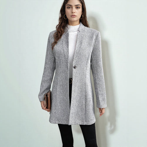Elegant knit jacket for women with a lapel collar and subtle ribbed texture Lune London