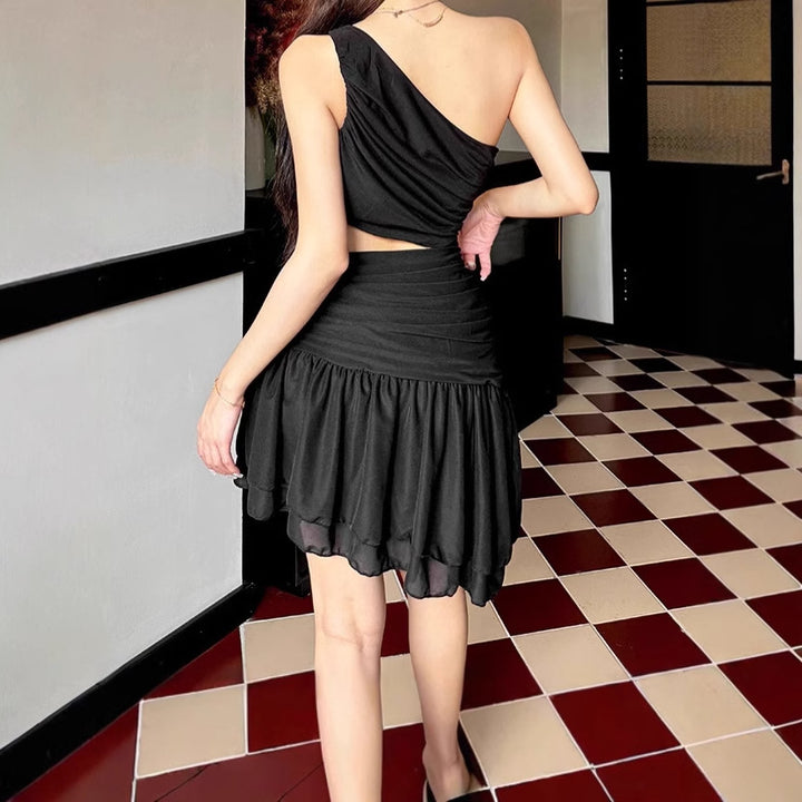 Asymmetrical mini dress for women with cut-out and ruffle details Lune London