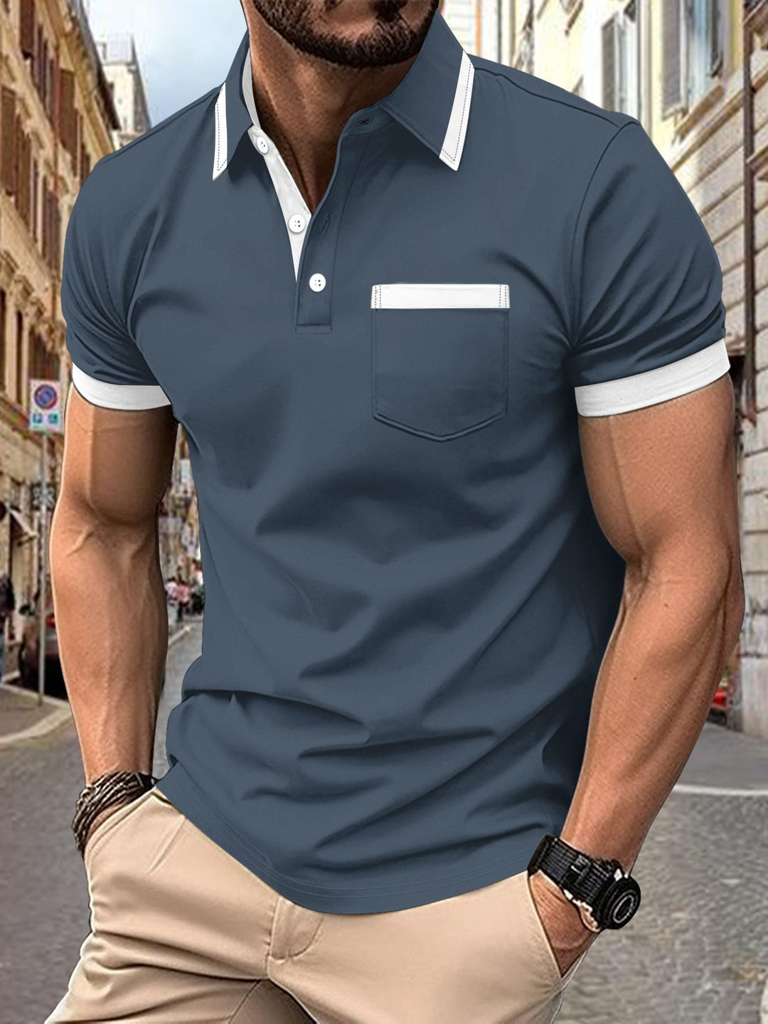 Men's modern polo with contrast collar Lune London