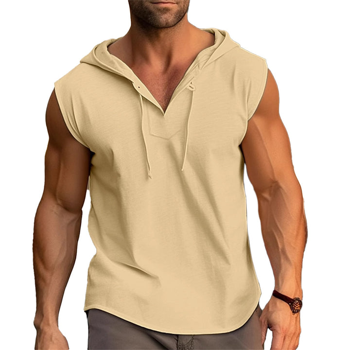 Men's sleeveless training T-shirt with a practical hood design Lune London