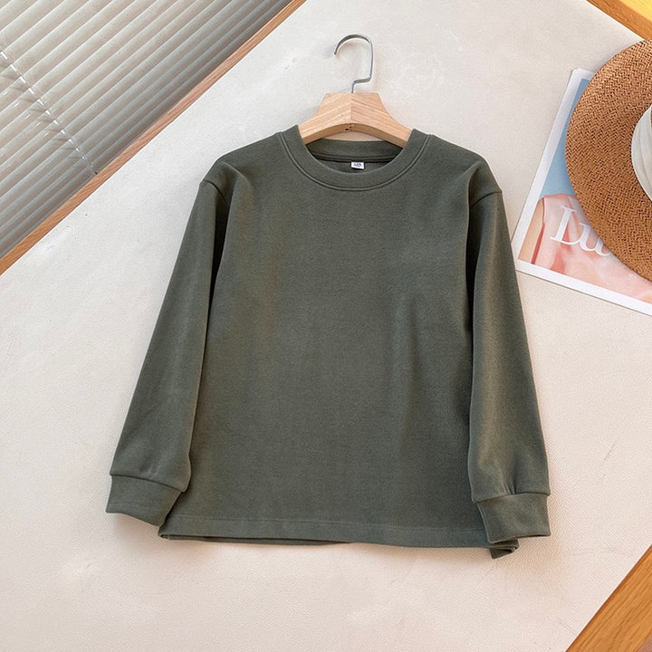 Chemise longue à manches longues confortable pour femme avec col rond