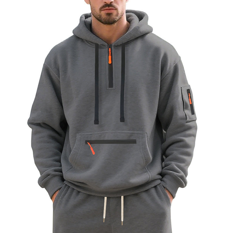 Trendy men's hoodie with innovative zipper elements Lune London