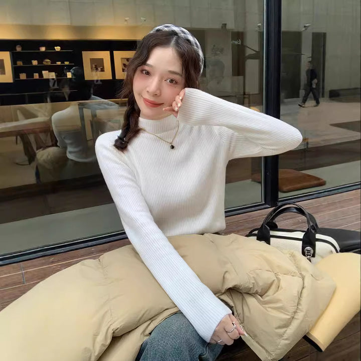 Ladies Elegant Ribbed Sweater with High Collar Lune London