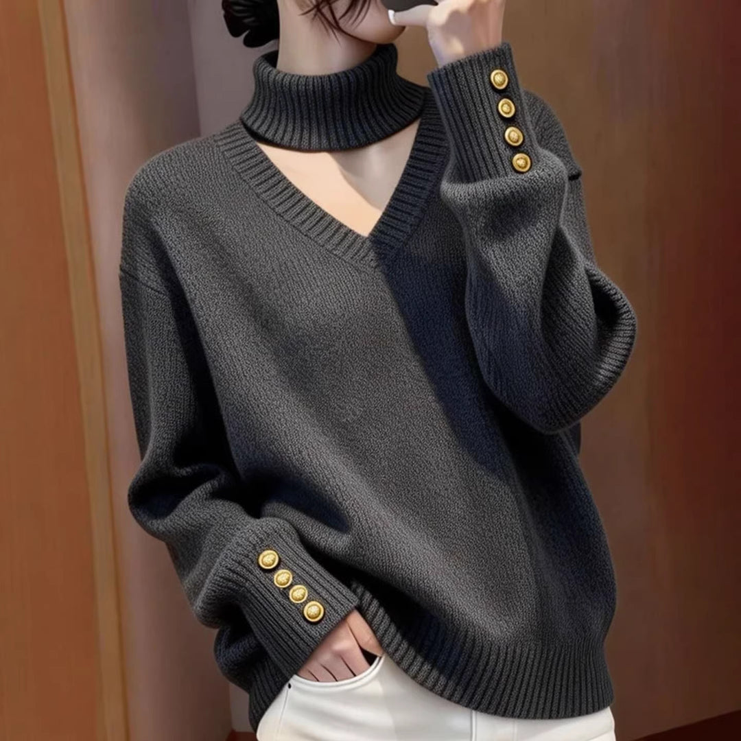Pull en cachemire de luxe pour femmes avec col roulé et détails de boutons Chic & Stil