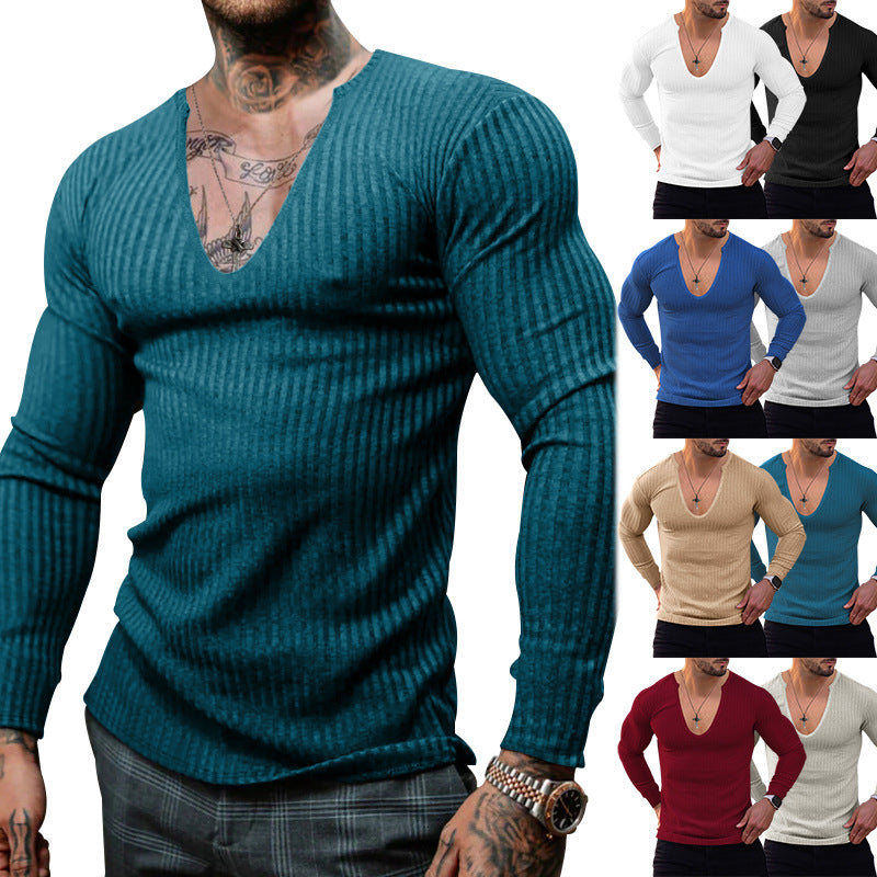 Men's V-neck long sleeve T-shirt with textured ribbed pattern Lune London