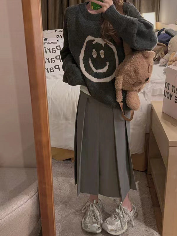 Casual knit sweater for women with happy Smiley pattern and modern cut Lune London