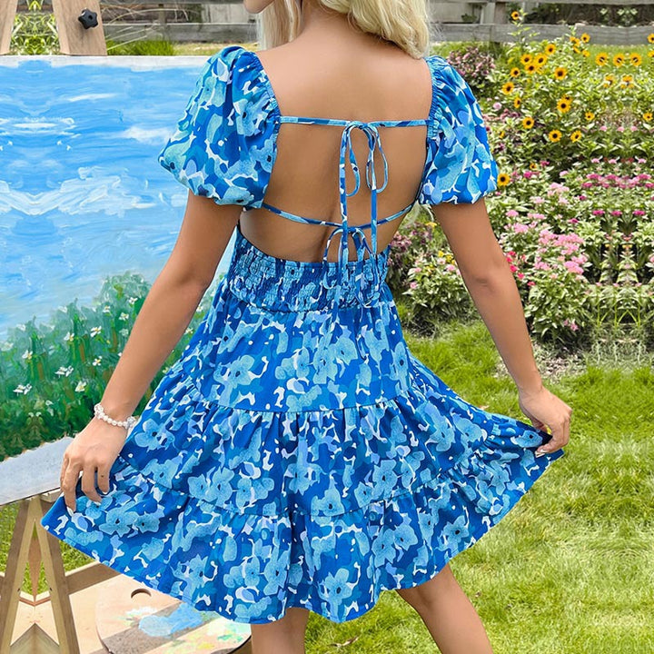 Floral printed mini dress with puff sleeves for women Lune London