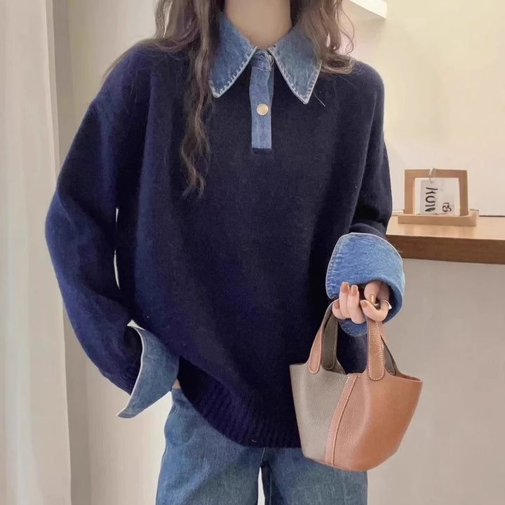 Pull femme avec un col de chemise tendance et un matériau doux Chic & Stil