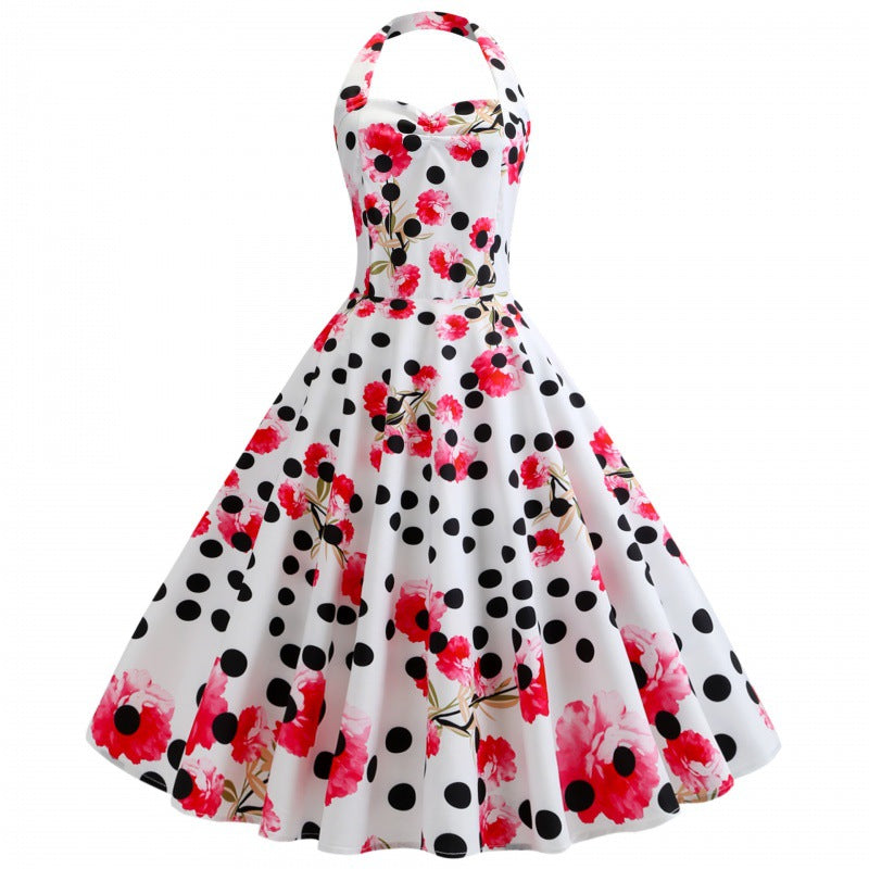 Robe swing rétro pour femmes avec motif floral et pois Chic & Stil